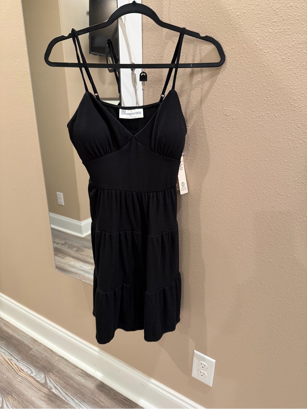 No Boundaries Black Tiered Spaghetti-Strap Swim Coverup